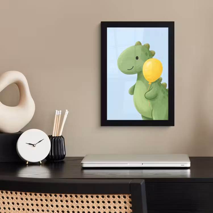 Bilder mit Rahmen - Dinosaurier – Luftballon – Kinderzimmer – Illustration – Grün — 2