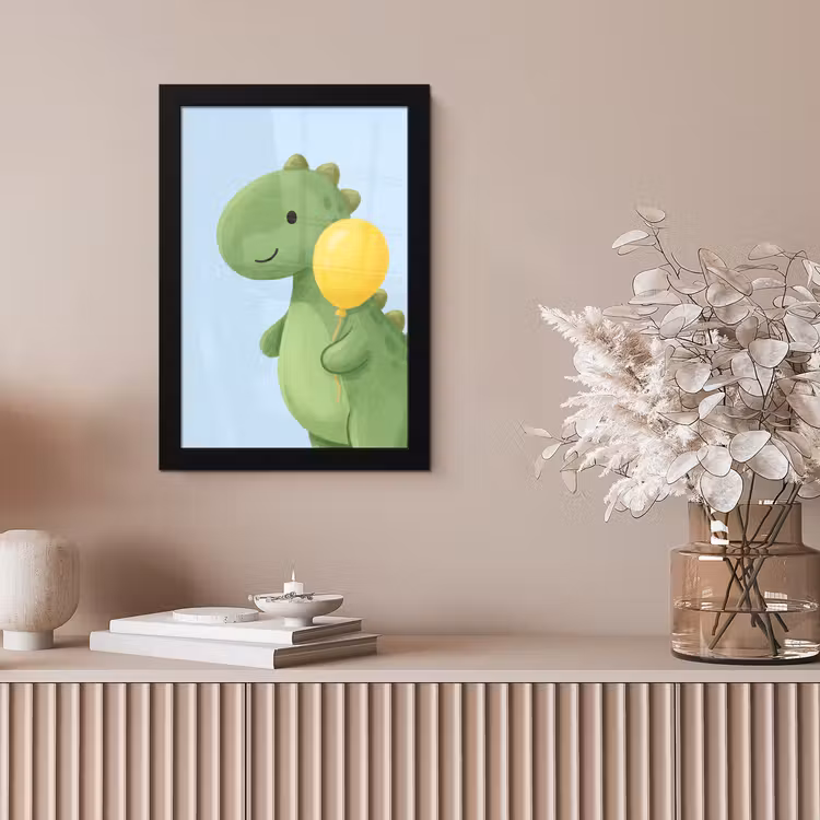 Bilder mit Rahmen - Dinosaurier – Luftballon – Kinderzimmer – Illustration – Grün — 4