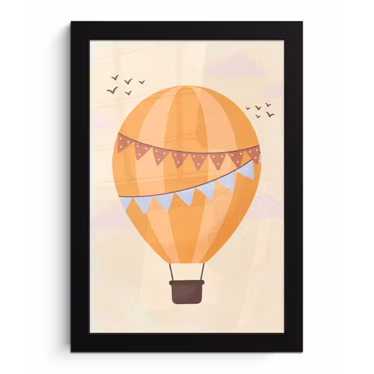 Bilder mit Rahmen - Heißluftballon – Girlanden – Abenteuer – Illustration – Orange — 1