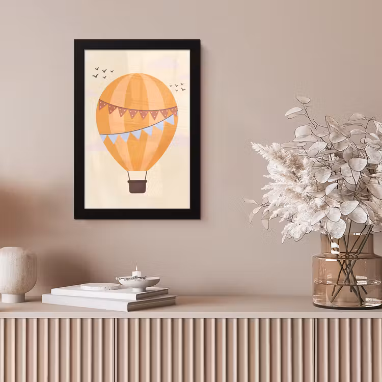 Bilder mit Rahmen - Heißluftballon – Girlanden – Abenteuer – Illustration – Orange — 4
