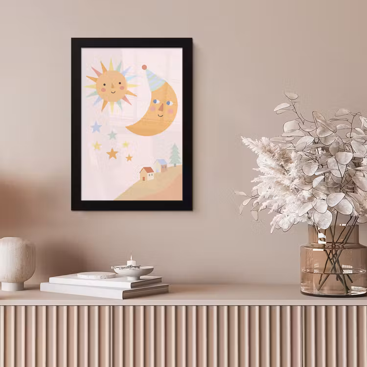 Bilder mit Rahmen - Sonne – Mond – Sterne – Kinderzimmer – Pastell — 4