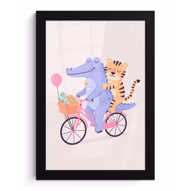 Bilder mit Rahmen - Tiere – Fahrrad – Freundschaft – Illustration – Rosa — 1