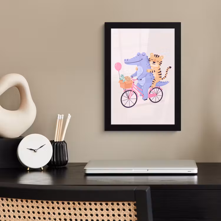 Bilder mit Rahmen - Tiere – Fahrrad – Freundschaft – Illustration – Rosa — 2