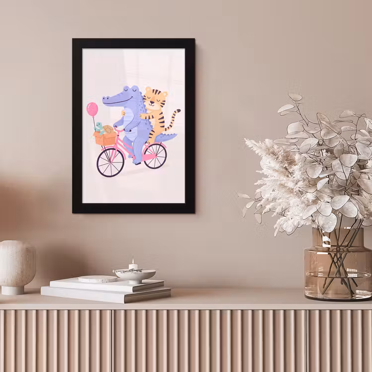 Bilder mit Rahmen - Tiere – Fahrrad – Freundschaft – Illustration – Rosa — 4