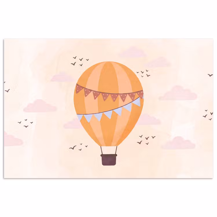 Poster - Heißluftballon – Girlanden – Abenteuer – Illustration – Orange — 1