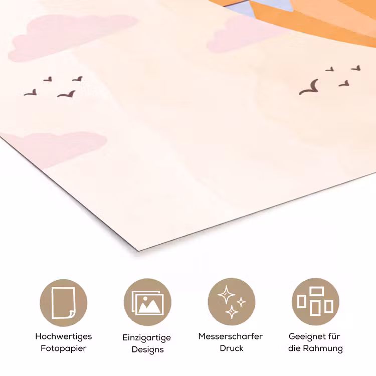 Poster - Heißluftballon – Girlanden – Abenteuer – Illustration – Orange — 5