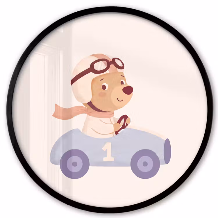 Poster im Rahmen Rund - Bär – Auto – Kinderzimmer – Cartoon – Verspielt — 1