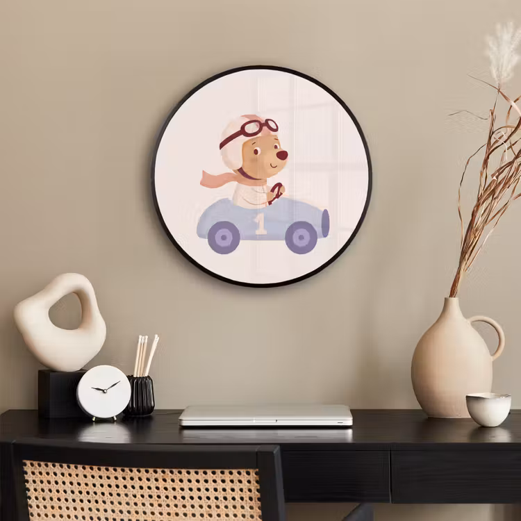 Poster im Rahmen Rund - Bär – Auto – Kinderzimmer – Cartoon – Verspielt — 3