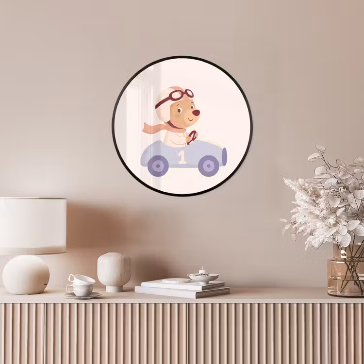 Poster im Rahmen Rund - Bär – Auto – Kinderzimmer – Cartoon – Verspielt — 5