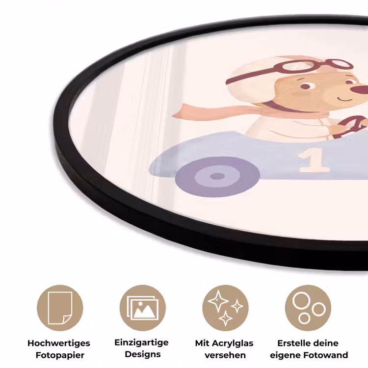 Poster im Rahmen Rund - Bär – Auto – Kinderzimmer – Cartoon – Verspielt — 6