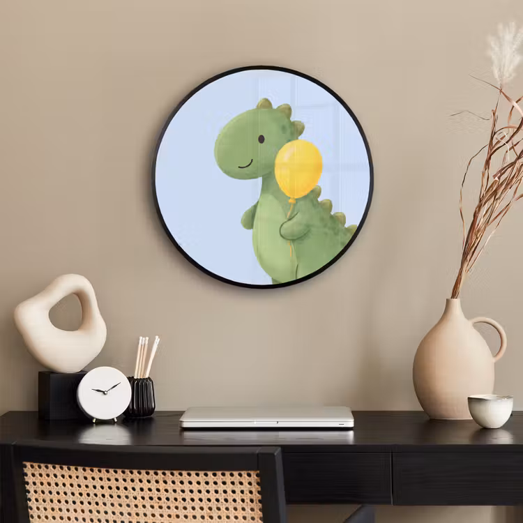 Poster im Rahmen Rund - Dinosaurier – Luftballon – Kinderzimmer – Illustration – Grün — 3