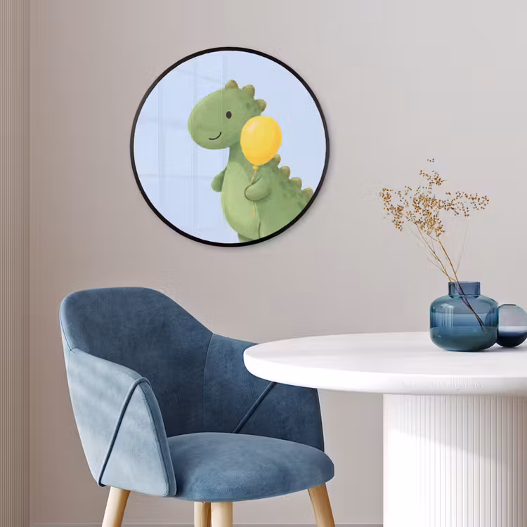 Poster im Rahmen Rund - Dinosaurier – Luftballon – Kinderzimmer – Illustration – Grün — 4