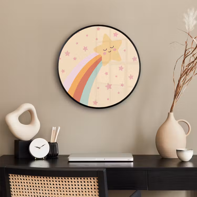 Poster im Rahmen Rund - Stern – Regenbogen – Nacht – Illustration – Pastell — 3