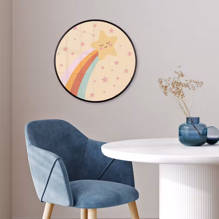 Poster im Rahmen Rund - Stern – Regenbogen – Nacht – Illustration – Pastell — 4