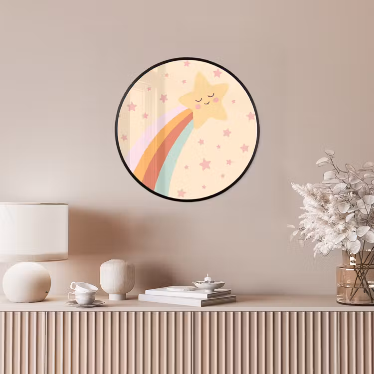 Poster im Rahmen Rund - Stern – Regenbogen – Nacht – Illustration – Pastell — 5