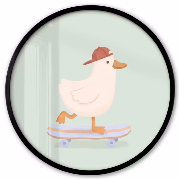 Poster im Rahmen Rund - Vogel – Skateboard – Tiere – Cartoon – Verspielt — 1