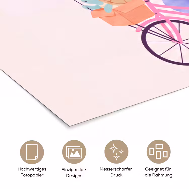Poster - Tiere – Fahrrad – Freundschaft – Illustration – Rosa — 5