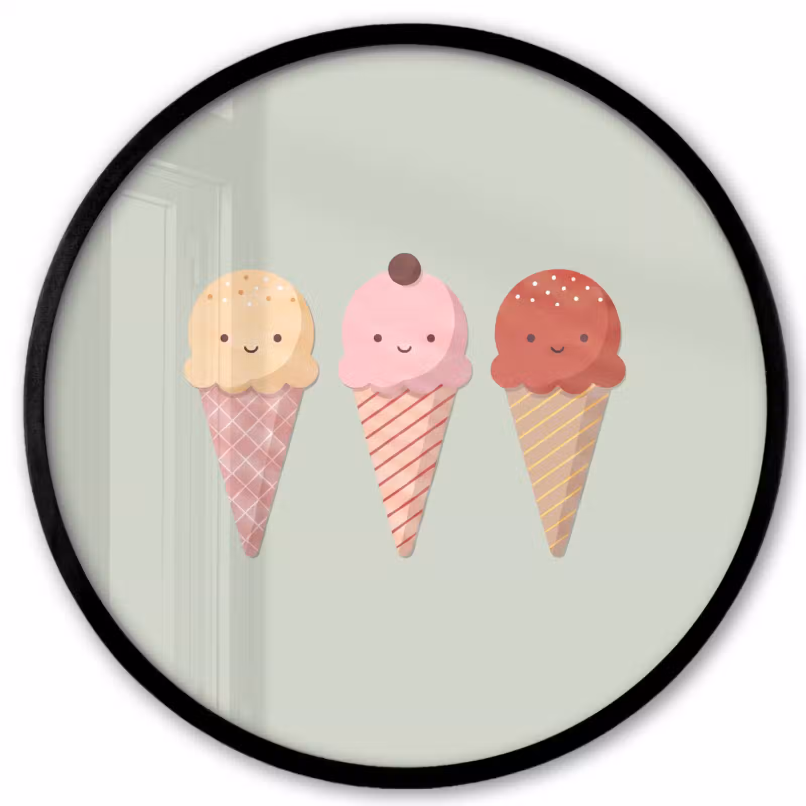 Poster im Rahmen Rund - Eis – Eistüten – Essen – Illustration – Fröhlich — 1