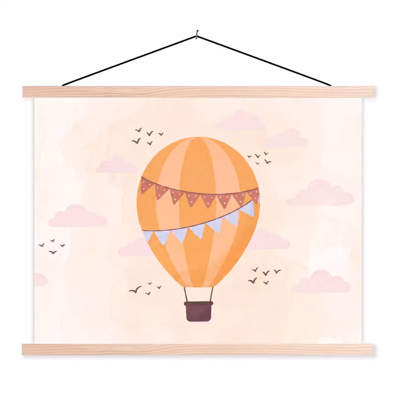 Stoffbild - Heißluftballon – Girlanden – Abenteuer – Illustration – Orange — 1