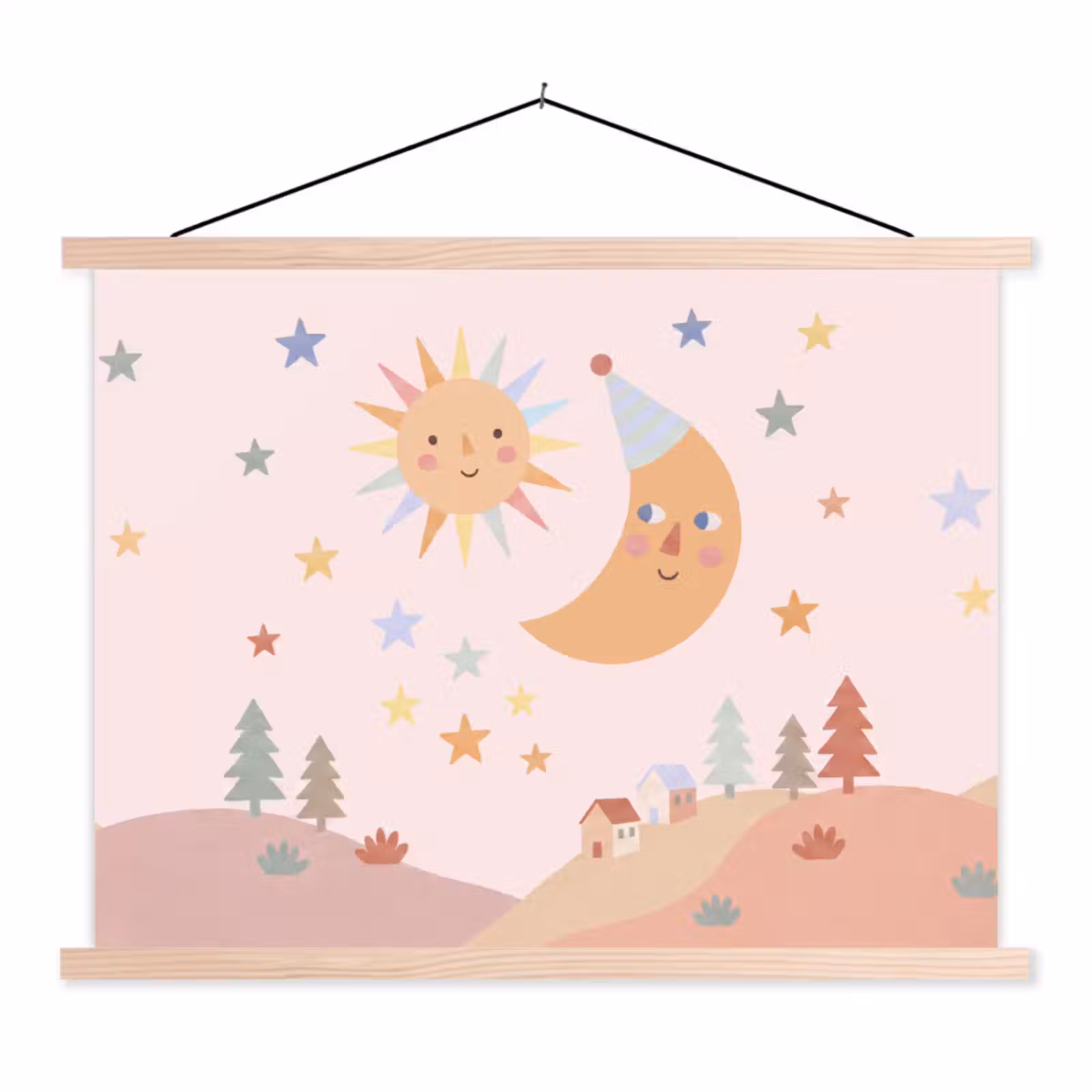 Stoffbild - Sonne – Mond – Sterne – Kinderzimmer – Pastell — 1