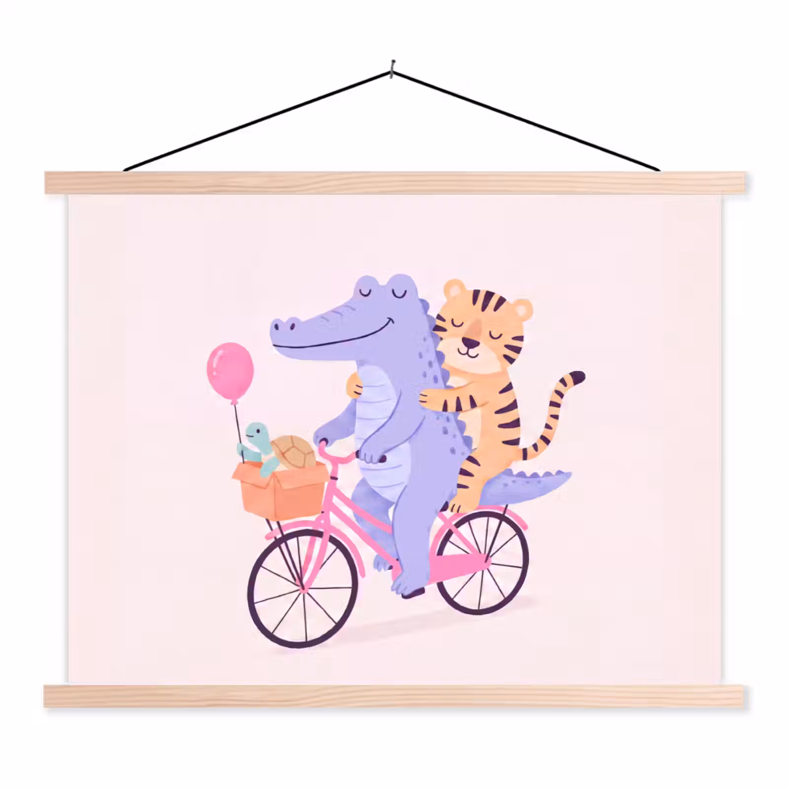 Stoffbild - Tiere – Fahrrad – Freundschaft – Illustration – Rosa — 1