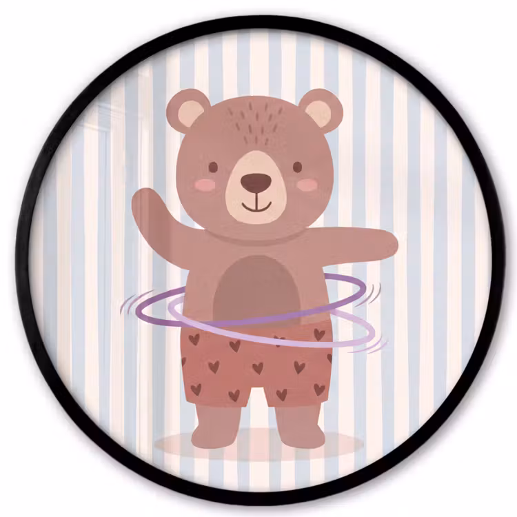 Poster im Rahmen Rund - Bär – Reifen – Kinderzimmer – Illustration – Braun — 1