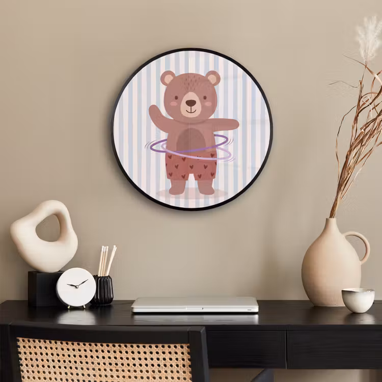 Poster im Rahmen Rund - Bär – Reifen – Kinderzimmer – Illustration – Braun — 3