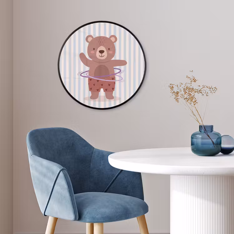 Poster im Rahmen Rund - Bär – Reifen – Kinderzimmer – Illustration – Braun — 4