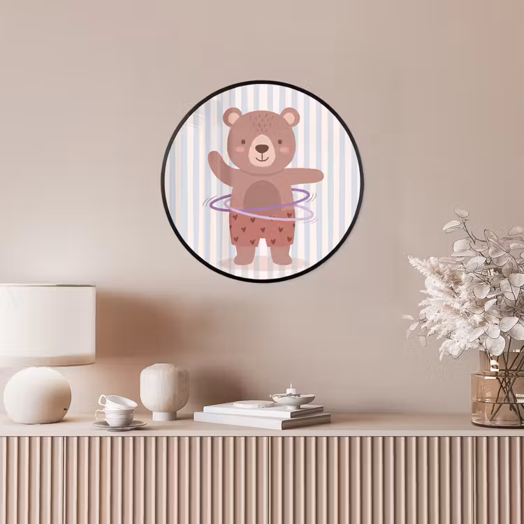 Poster im Rahmen Rund - Bär – Reifen – Kinderzimmer – Illustration – Braun — 5