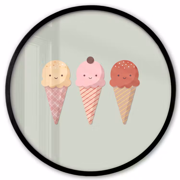 Poster im Rahmen Rund - Eis – Eistüten – Essen – Illustration – Fröhlich — 1
