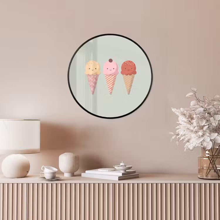 Poster im Rahmen Rund - Eis – Eistüten – Essen – Illustration – Fröhlich — 5