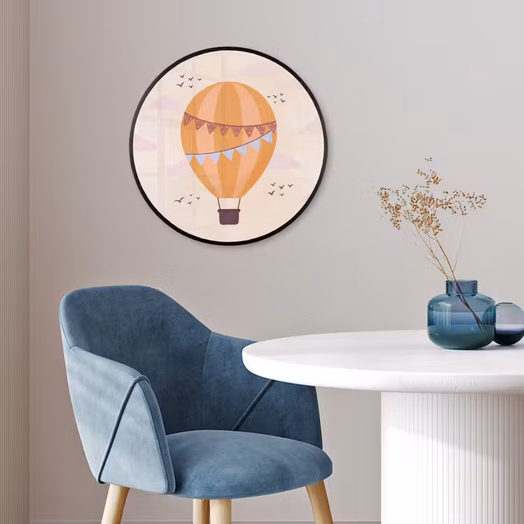 Poster im Rahmen Rund - Heißluftballon – Girlanden – Abenteuer – Illustration – Orange — 4
