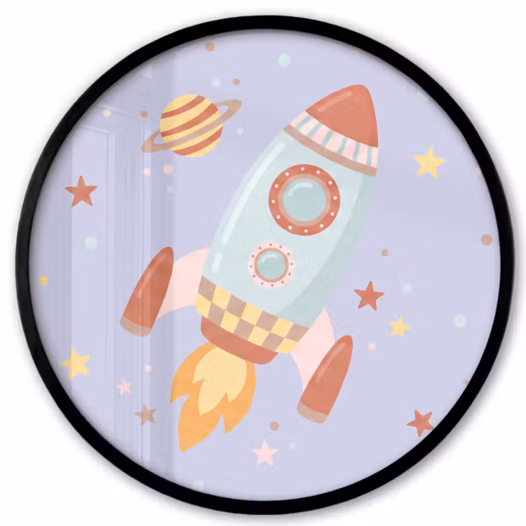 Poster im Rahmen Rund - Rakete – Weltraum – Planet – Illustration — 1