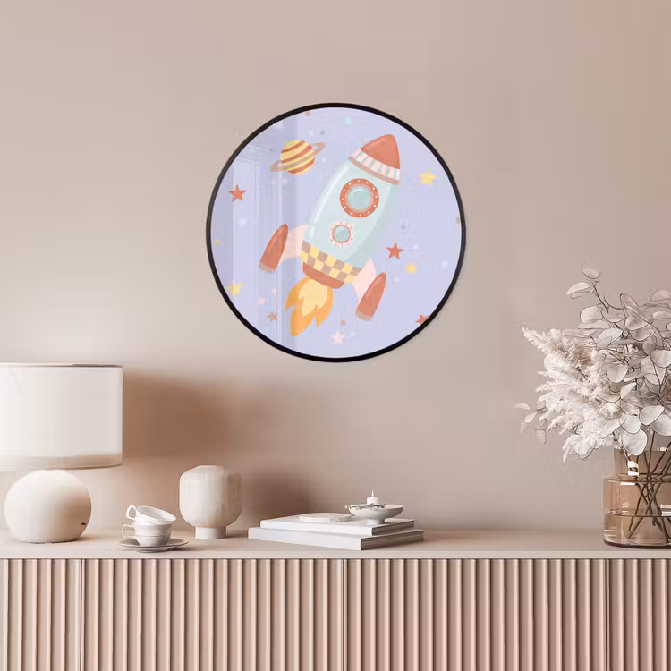 Poster im Rahmen Rund - Rakete – Weltraum – Planet – Illustration — 5