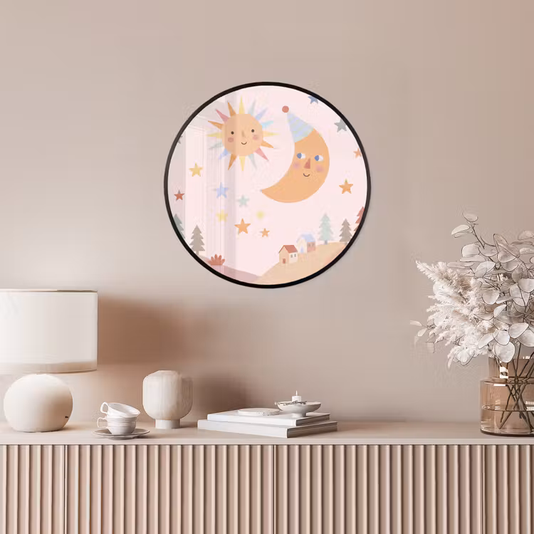 Poster im Rahmen Rund - Sonne – Mond – Sterne – Kinderzimmer – Pastell — 5
