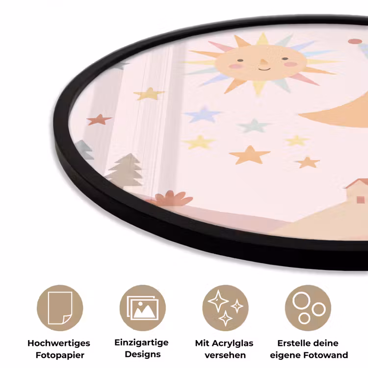 Poster im Rahmen Rund - Sonne – Mond – Sterne – Kinderzimmer – Pastell — 6