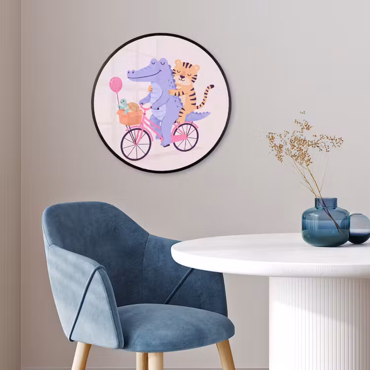 Poster im Rahmen Rund - Tiere – Fahrrad – Freundschaft – Illustration – Rosa — 4