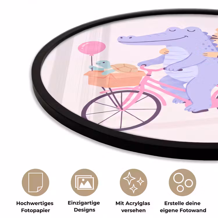 Poster im Rahmen Rund - Tiere – Fahrrad – Freundschaft – Illustration – Rosa — 6