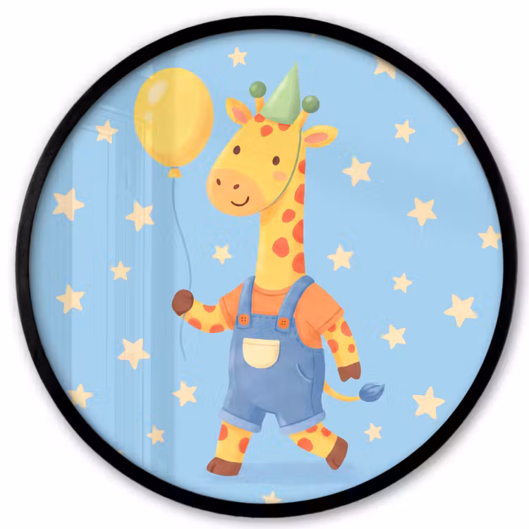 Poster im Rahmen Rund - Tiere – Giraffe – Luftballon – Party – Kinderzimmer — 1