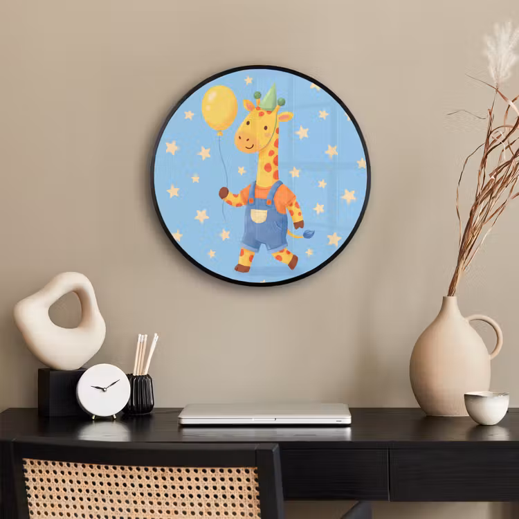 Poster im Rahmen Rund - Tiere – Giraffe – Luftballon – Party – Kinderzimmer — 3