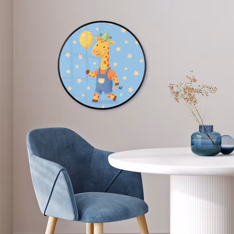Poster im Rahmen Rund - Tiere – Giraffe – Luftballon – Party – Kinderzimmer — 4