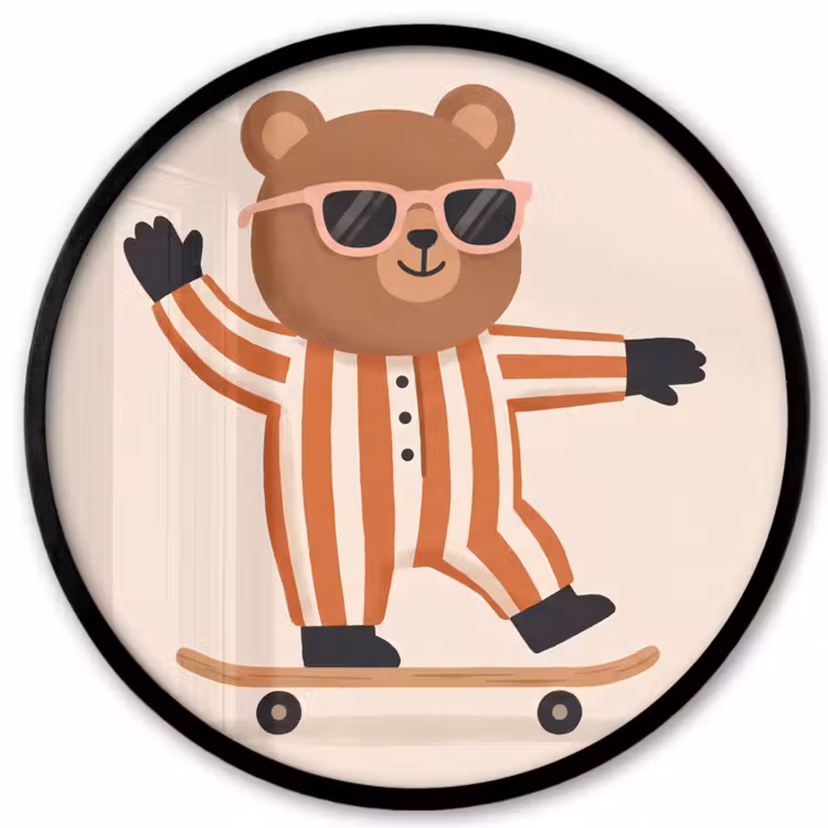 Poster im Rahmen Rund - Tiere – Skateboard – Spiel – Zeichentrick – Rosa — 1