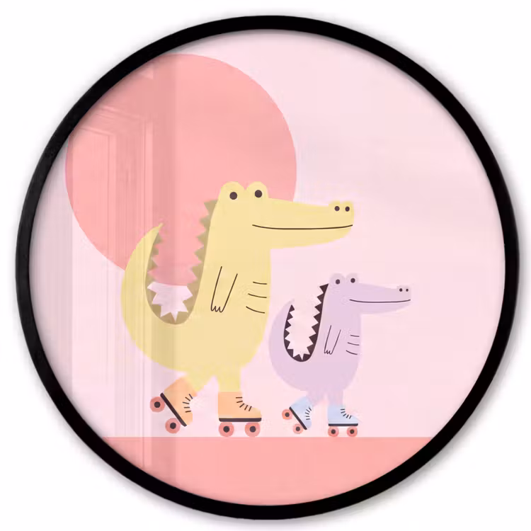 Poster im Rahmen Rund - Tiere – Skaten – Illustration – Verspielt – Rosa — 1