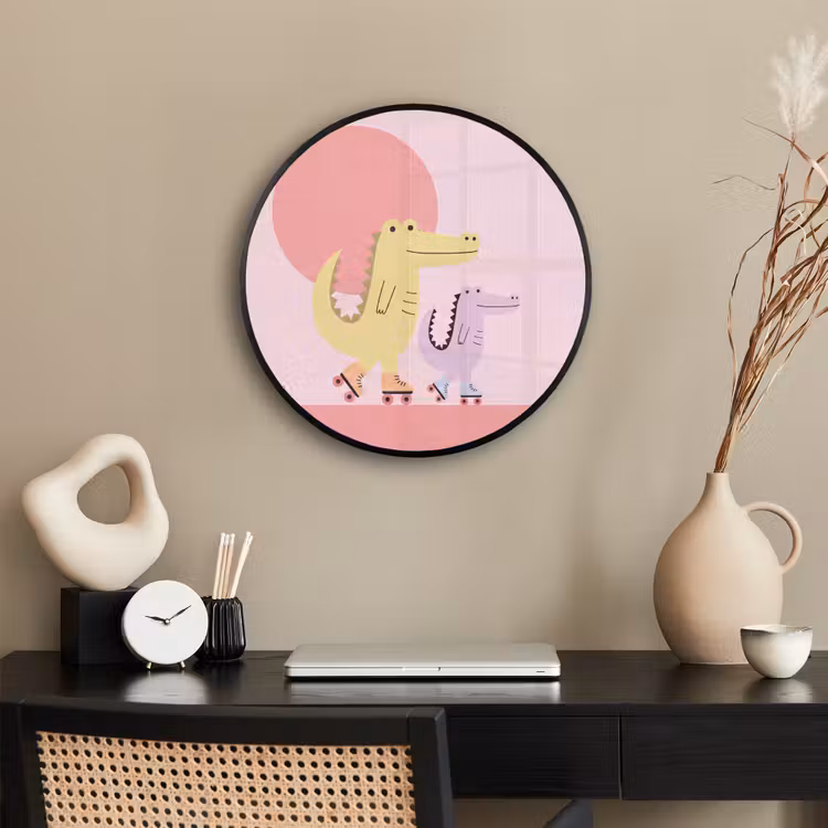 Poster im Rahmen Rund - Tiere – Skaten – Illustration – Verspielt – Rosa — 3