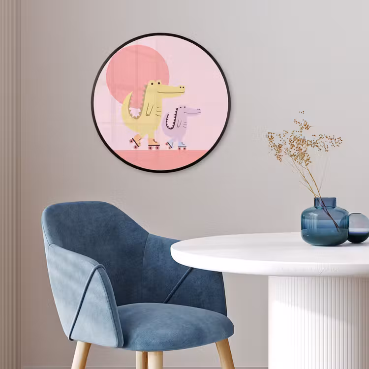 Poster im Rahmen Rund - Tiere – Skaten – Illustration – Verspielt – Rosa — 4