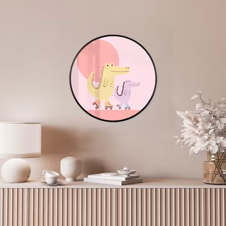 Poster im Rahmen Rund - Tiere – Skaten – Illustration – Verspielt – Rosa — 5