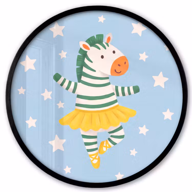 Poster im Rahmen Rund - Tiere – Tanz – Illustration – Kinderzimmer – Sterne — 1