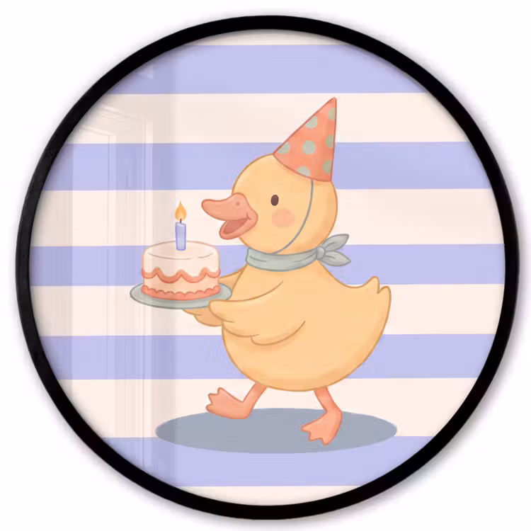 Poster im Rahmen Rund - Vogel – Fest – Torte – Kinder – Illustration — 1