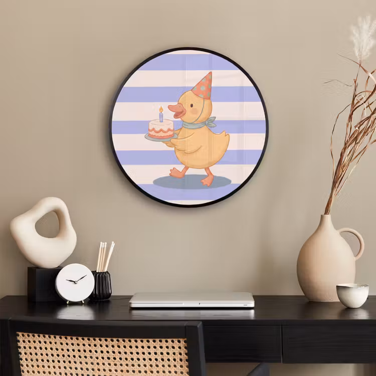 Poster im Rahmen Rund - Vogel – Fest – Torte – Kinder – Illustration — 3