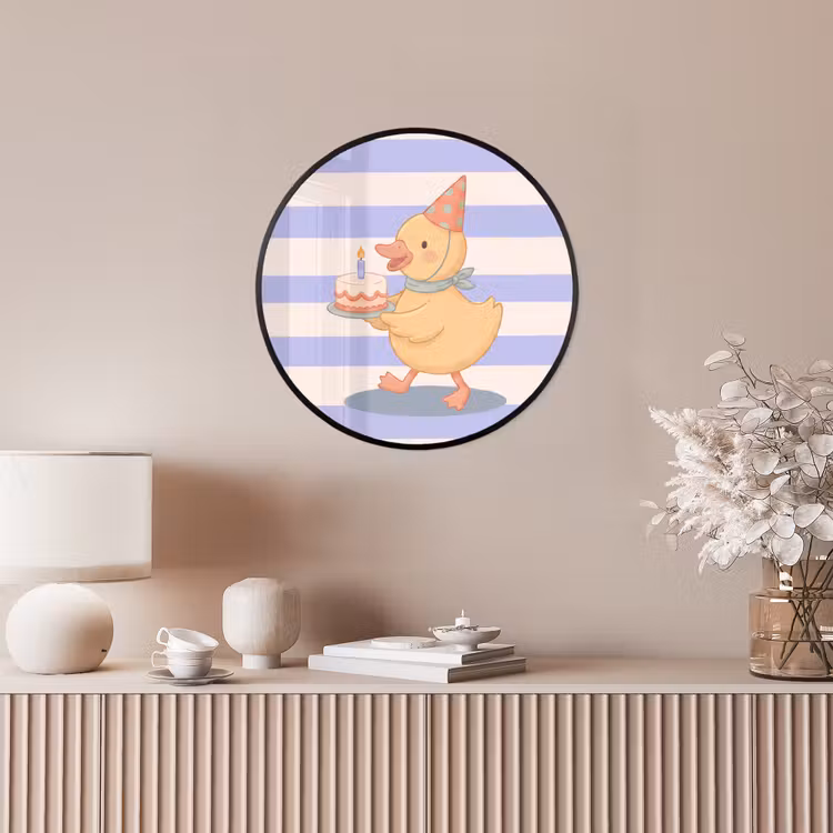 Poster im Rahmen Rund - Vogel – Fest – Torte – Kinder – Illustration — 5